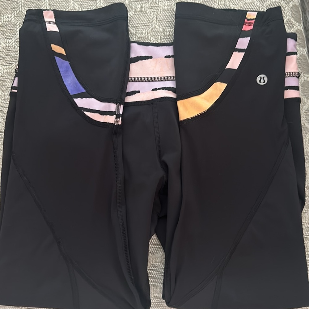 Lululemon Run Inspire Crop II *Block-It Pocket. Black/Bleacher Stripe. Sz 8. - Picture 6 of 16